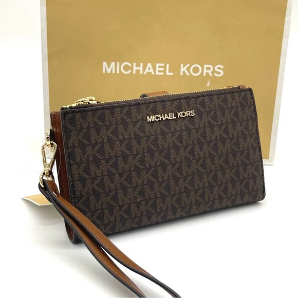 Michael Kors Handbags - Michael Kors Large Double Zip Wallet Wristlet Brown